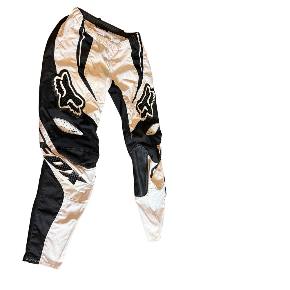 Fox Racing 180 Motocross Pants Mens 32 Black White Leather Knee Panels MX Gear
